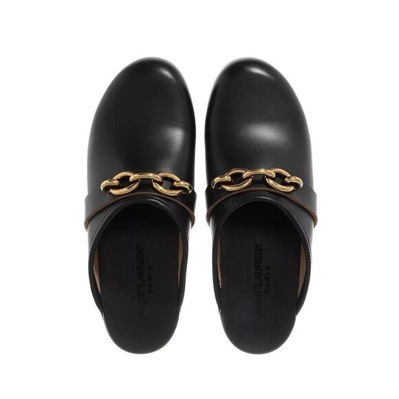 NIB Saint Laurent YSL Le Maillon EU 37 US 7 Chain Clogs Black Leather Shoes $945 - Picture 3 of 15